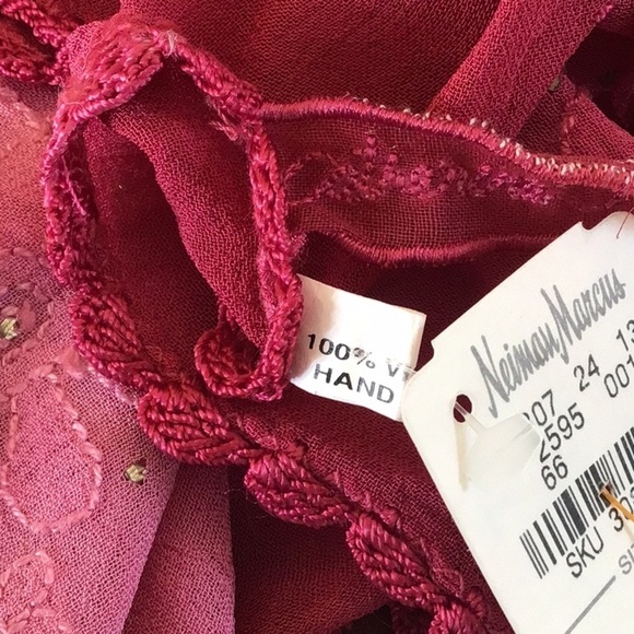Embroidered embellished space dyed pink viscose shawl sold at Neiman Marcus NWT - Picture 12 of 13